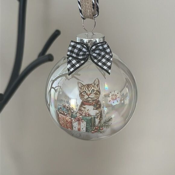 Upcycled Clear Glass Ornaments 3 Different Decor Christmas Balls Dog Cat Candy - Picture 7 of 14